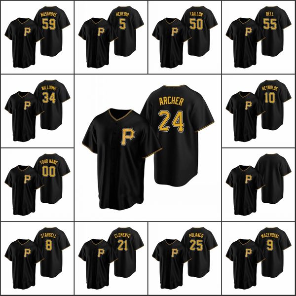 

pittsburgh pirates #21 roberto clemente 24 chris archer 55 josh bell men women youth custom black replica alternate jersey