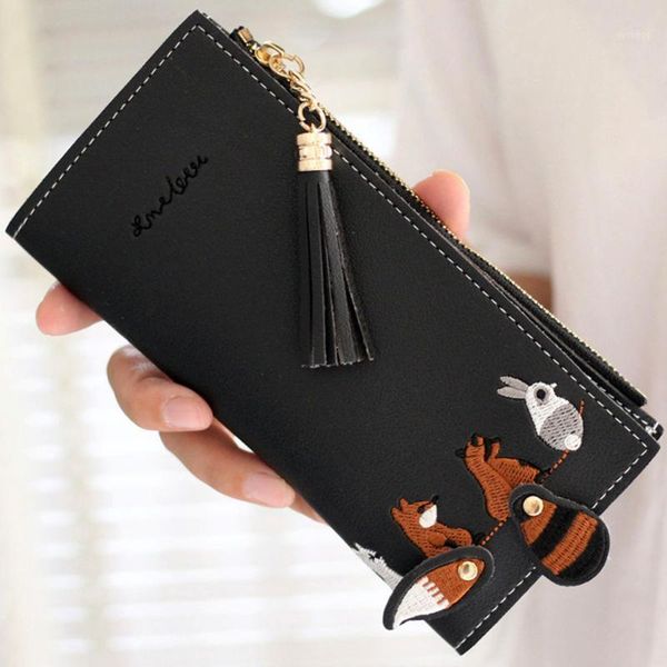 

wallets 2021 arrival cute animal wallet for women casual cat long tassel coin purse card holders handbag package bolsa femin1, Red;black