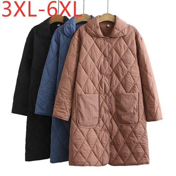 

women's down & parkas ladies autumn winter plus size wadded overcoat for women large loose long sleeve pocket button thin coat 3xl 4xl, Black