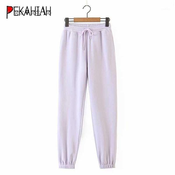 

2020 high waist wide leg pants women fashion slim drawstring pocket sweat pants casual loose purple pencil1, Black;white