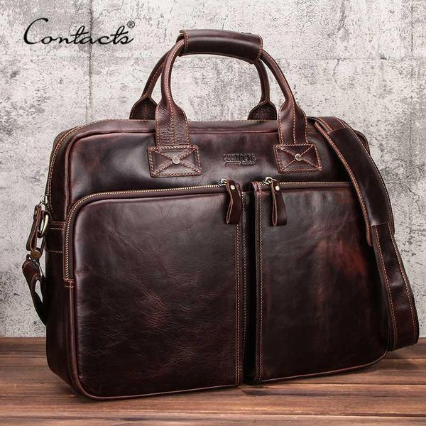 

contact's men briefcase genuine leather lapbag business tote for document office portable male shoulder bags quality maleta1