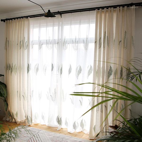 

embroidered green leaves curtains for living room bedroom tulle for windows kitchen american style fabric curtains children room1