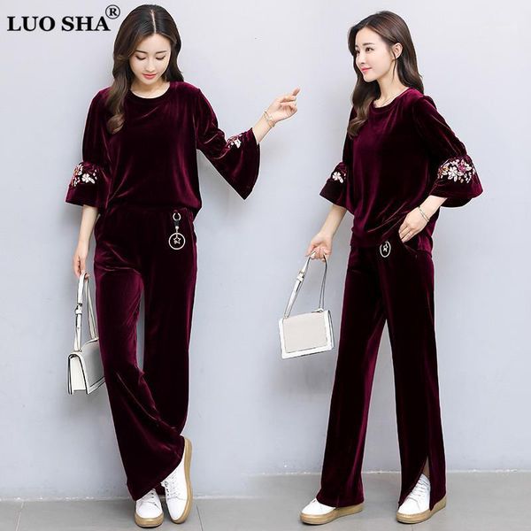 

luo sha two piece set velour tracksuit 4xl women's tracksuit embroidery sportswear for women womens two pieces velour set1, White;black