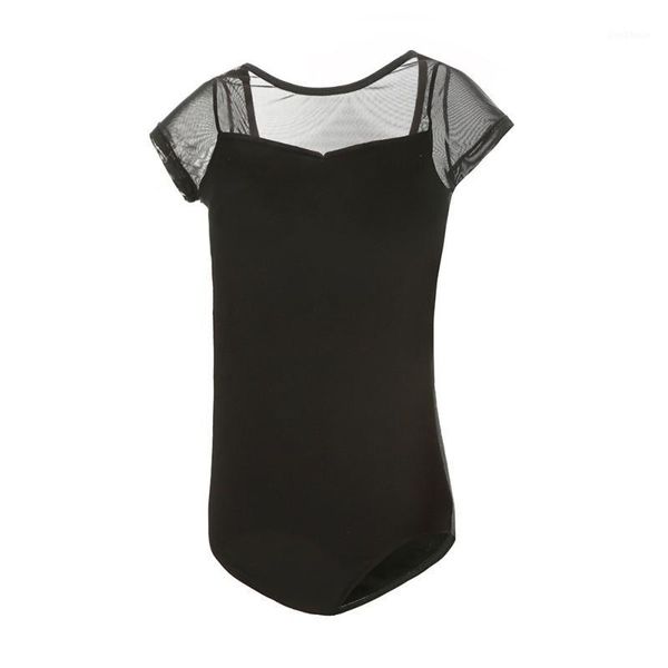 

dance ribbon short sleeve mesh body suit black white pak ballet siamese gymnastiek kostuums basic kleding meisjes 1