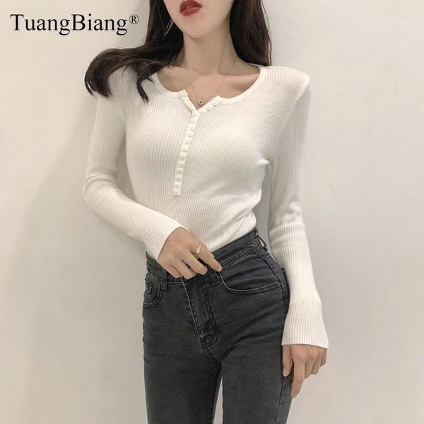 

single breasted women full sleeve button v-neck sweater 2020 new knitted basic elasticity pullovers autumn winter jumpers ladies1, White;black