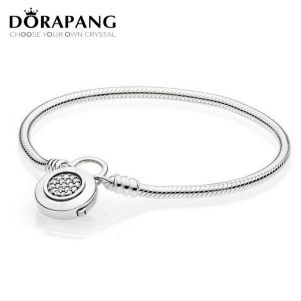 

2021 new 100% 925 sterling silver original classic logo charm lock basic moments smooth bracelet with signature padlock diy bead, Black