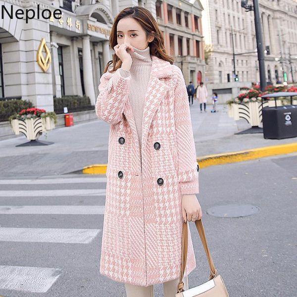 

neploe imitation water -velvet women coat slim fit thick plaid abrigos mujer invierno 2020 mid long autumn winter jacket 463911, Black