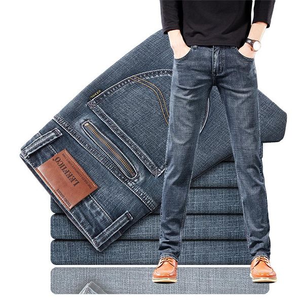 

2020 men's jeans spring autumn business fashion straight regular blue stretch denim trousers classic men plus size 28-40