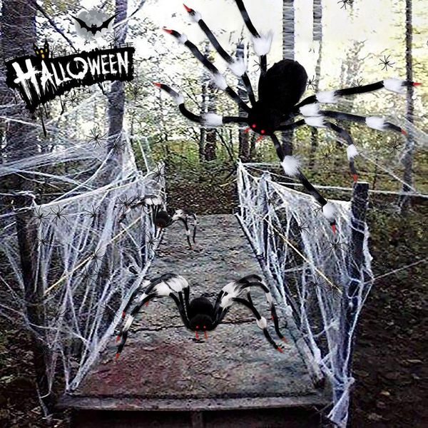 

125cm oversized artificial plush spider with led eyes spooky sound shaking body halloween decor horror halloween party supplies jllrvi