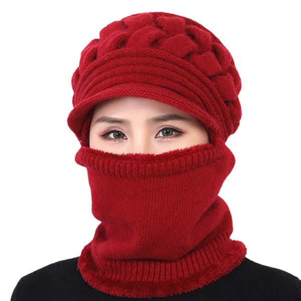 

beanie/skull caps thermal knitted ladies skiing with visor women winter hat outdoor sports casual windproof elastic neck warmer fashion soft, Blue;gray