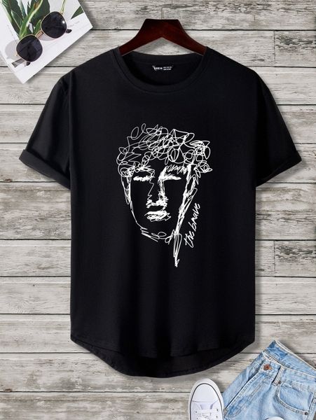 

men letter & figure graphic high low hem tee 72fb#, White;black