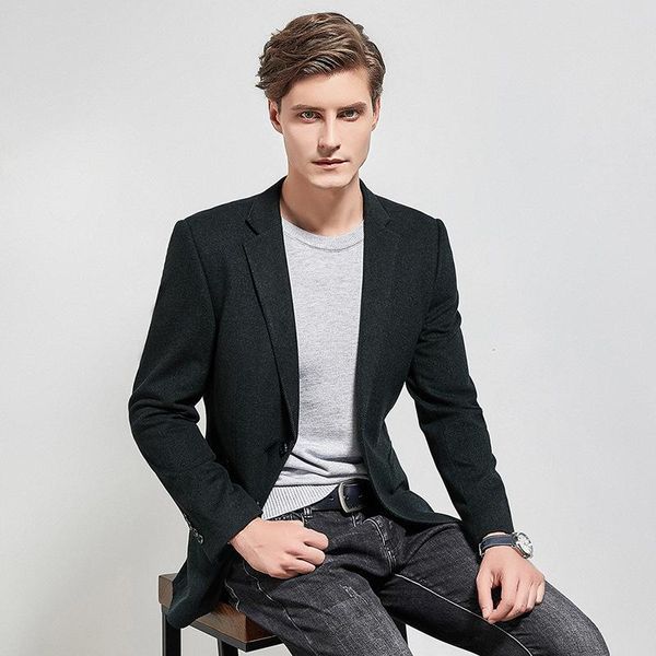 

2021 autumn and winter business leisure suit jacket men's fashion solid color suit slim woolen small men's wear, White;black