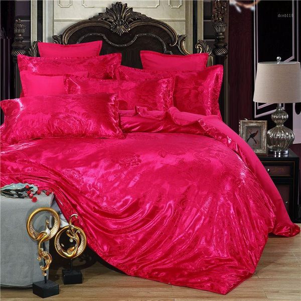 

4pcs set stain silk bedding set european jacquard king size bedding luxury wedding duvet quilt cover flat sheet pillowcase1