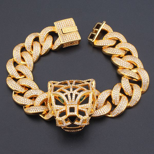 

19mm wide 7" 8" mens women bracelet iced out blingbling cz leopard bracelet link chains fashion bracelets jewelry gift, Black