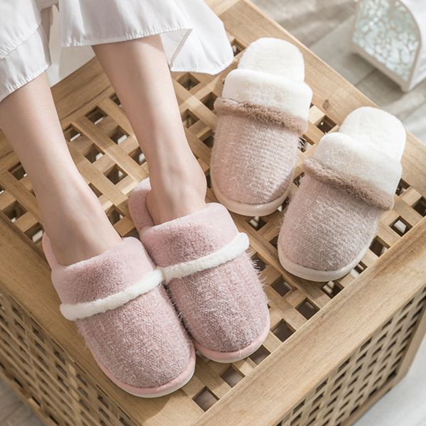 

2020 winter new home women fur slipers solid cotton plush warm bedroom couple shoes comfortable indoor women furry slippers, Black