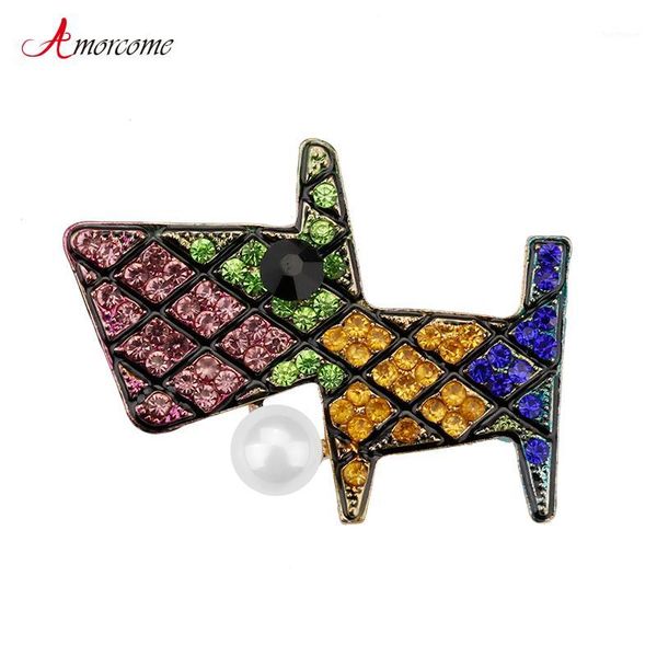 

amorcome lovely dog brooches for women collar pins metal rhinestone crystal enamel animal brooch pin female jewelry1, Gray