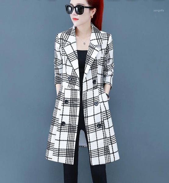 

spring autumn plaid trench coat womens mid-length temperament slim korean trench coat outwear fashion women jacket1, Tan;black