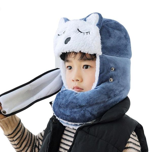 

new cartoon children winter bomber hats for kids boys girls russian trapper hat thicken warm balaclava face mask ski scarf cap