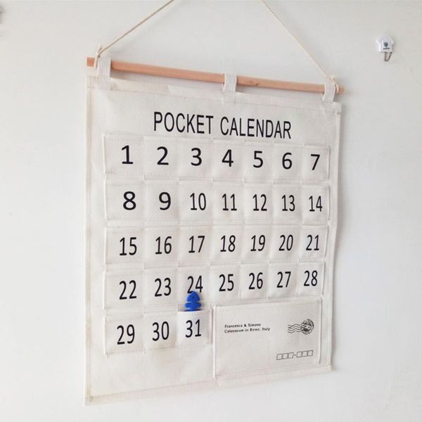 

cotton linen wall decor storage calendar home white organizer hanging bag office mini pocket indoor lightweight space saving