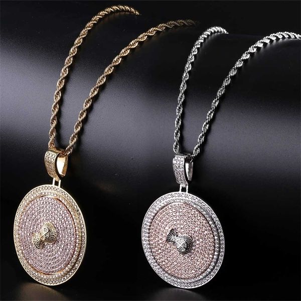 

rillz iced out spinner $ sign letters pendant necklace men with tennis chain hip hop gold silver color charms chain jewelry 201013
