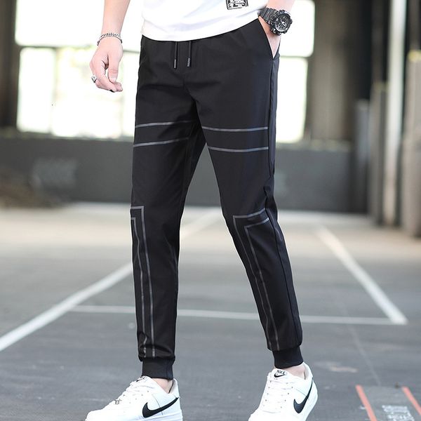 

2020 men's sports pants necking slim leggings capris trend leisure, Black