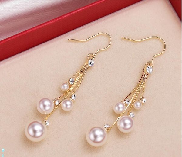 

2020 new style fashionable tassel earrings round face atmospheric temperament imitation pearl long earrings fashion women 390, Golden;silver