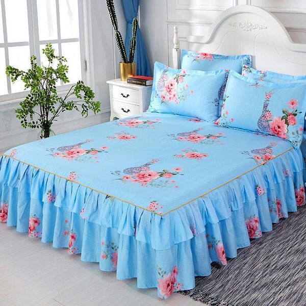 

classic double layer bed skirt bedding set flower printing skirts bed linen 3pcs/set pastoral sheet home textile pillowcase