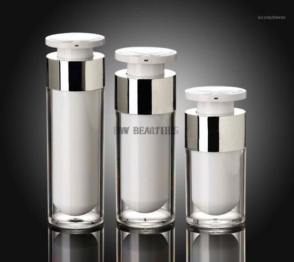 

100pcs 15ml 30ml 50ml silver airless bottle acrylic vacuum pump bottles lotion bottle used for cosmetic container1
