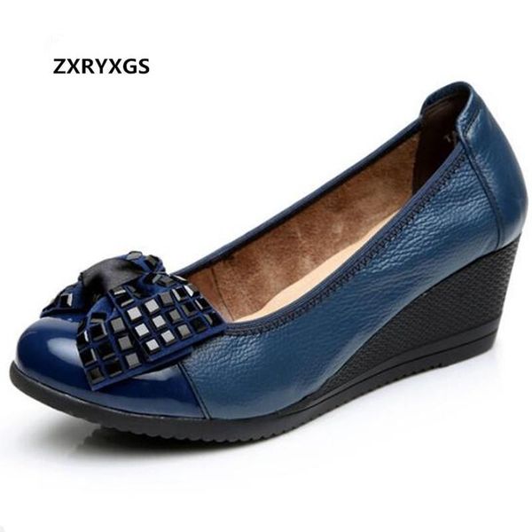 

2021 autumn women high heel shoes wedges soft bottom non-slip rhinestone bow fashion shoes woman genuine leather, Black
