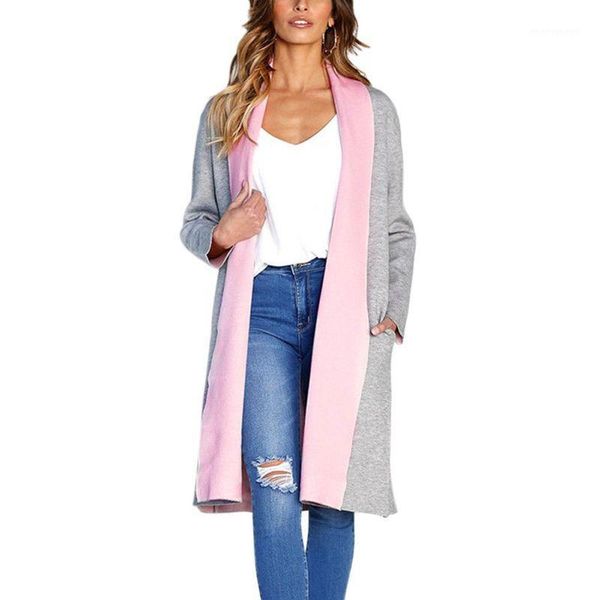 

women autumn winter turn-down collar outwear long full sleeve open stitch windbreaker cardigan warm long woolen coat1, Tan;black
