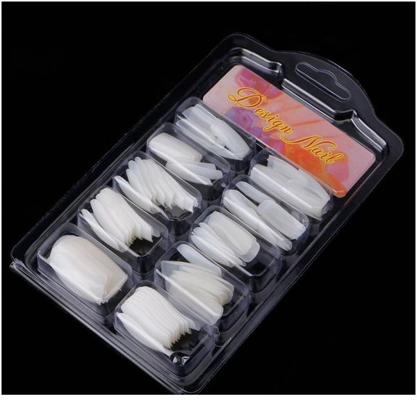 

100 шт. натуральный / прозрачный французский акриловый фальшивый ногтей арт ногтей полные / половинные кончики коробки для пальцев пластиков, Silver