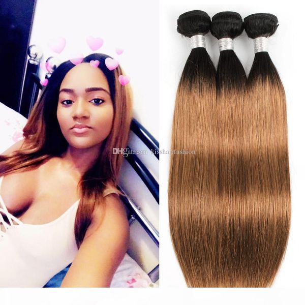 

kisshair colored brazilian hair weave 3 bundles silky straight dark root t 1b 30 medium auburn extensions ombre brazilian hair, Black