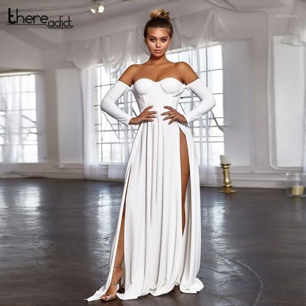 

vintage night club party dress summer off shoulder dress women 2 side splits bodycon strapless maxi long vestidos1, Black;gray