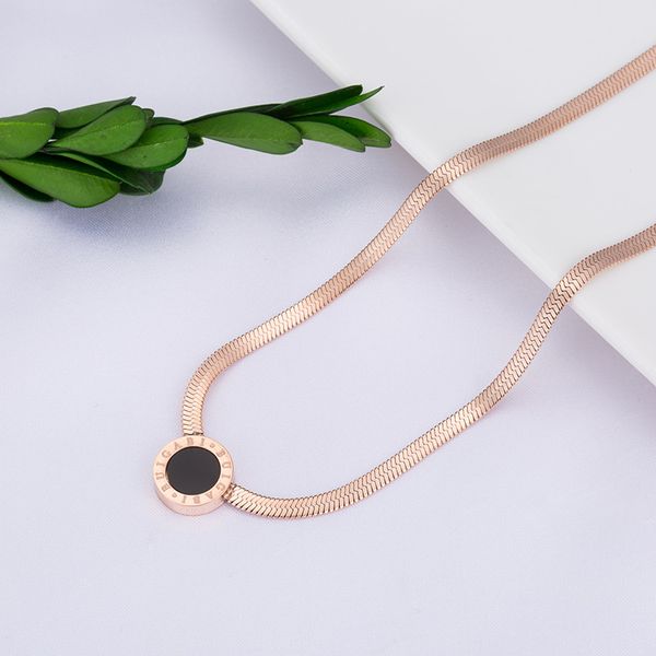 

titanium steel black roman medallion necklace female fashion light luxury snake chain short clavicle chain jewelry, Silver