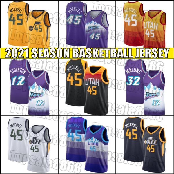 

utah jazz jersey donovan 45 mitchell jerseys john 12 stockton jersey karl 32 malone jerseys basketball throwback jersey vbn15, Black;red