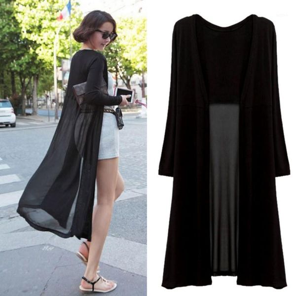 

2020 summer autumn women chiffon blouse sun protection sheer long cardigan kimono jacket coat female long sleeve casual 1, White
