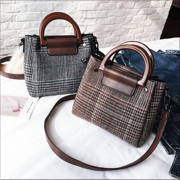 

shoulder bags girl's small satchel 2021 fashion versatile woolen cloth hand-held bag handbags & crossbody cow leather genuine