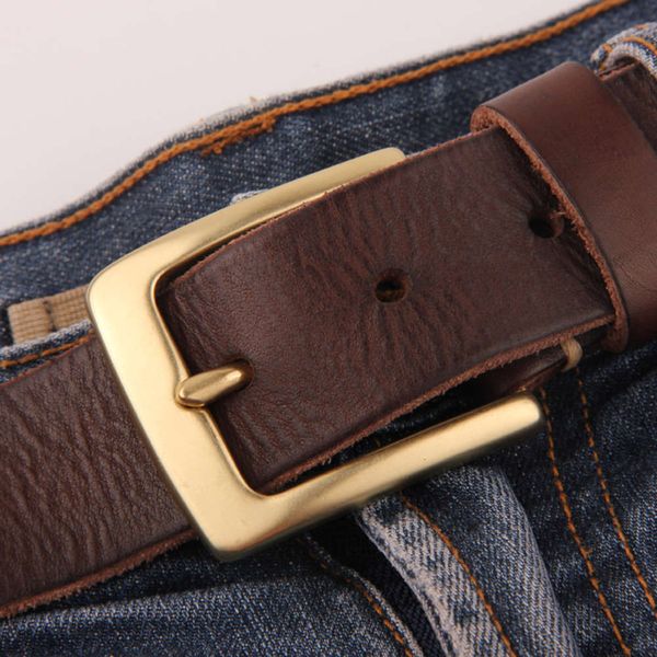 

pure copper buckle casual korean pants leather women's lengthened wide men's belt, Black;brown