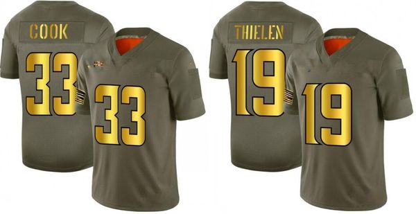 

men #19 adam thielen women youth olive gold salute to service limited jersey, Black;red