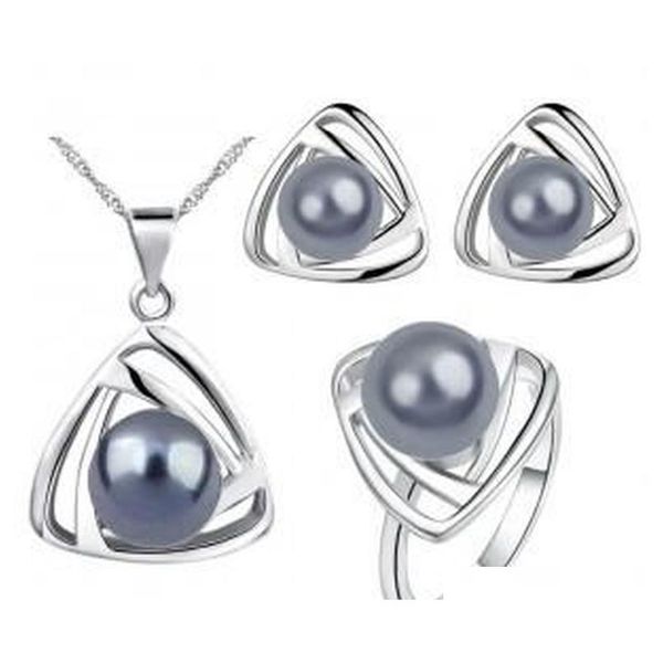 

silver jewelry sets pearl earrings pendants necklaces rings set for wedding party fashion jewelry wholesale shipping laxcv