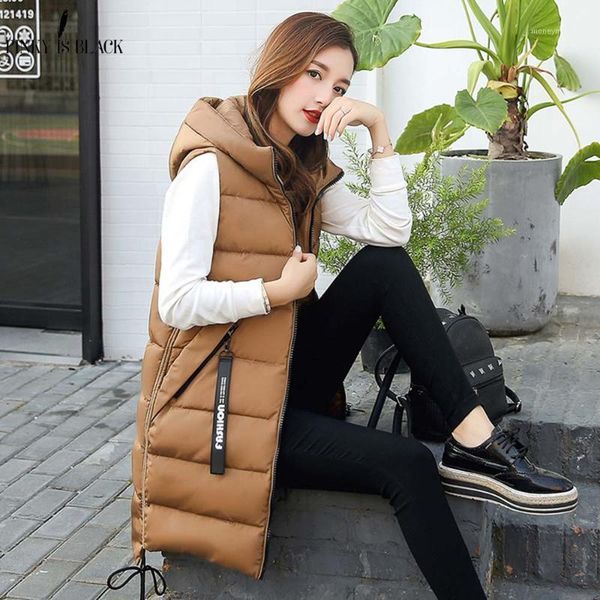 

women's vests autumn winter vest women waistcoat 2021 female sleeveless jacket hooded warm long coat1, Black;white