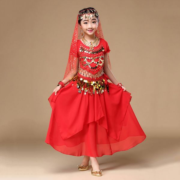 

5pieces/lot girl kids children belly dance costumes 5pcs 5colors sequin yarn stage performance bollywood indian belt coins wear, Black;red