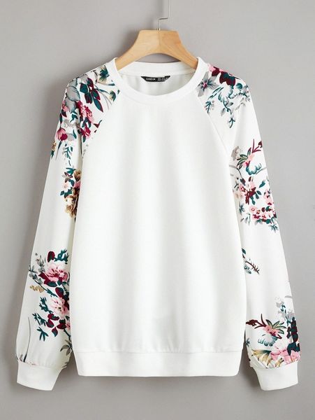

raglan sleeve floral pullover f1ja#, White;black