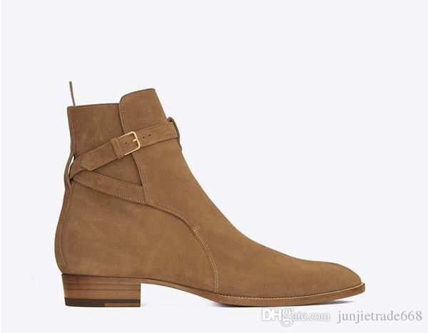 

2019 new england pointed toe wyat men jurdpur boots buckle strap slp ankle luxury suede boots, Black