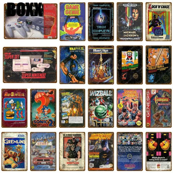 

game genie gaming poster gamer wall stickers vintage art painting plaque for club kids room game center home decor metal signs