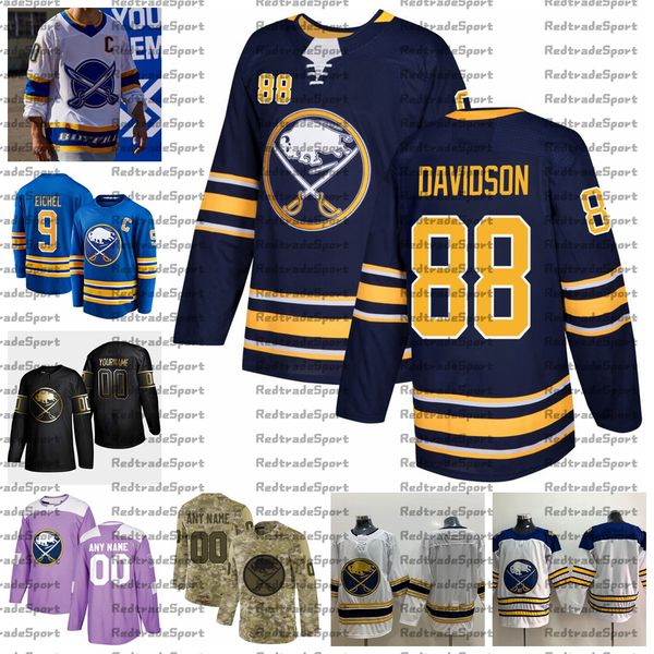 

2021 reverse retro customize #88 brandon davidson buffalo sabres jerseys golden edition camo veterans day fights cancer hockey jersey, Black;red