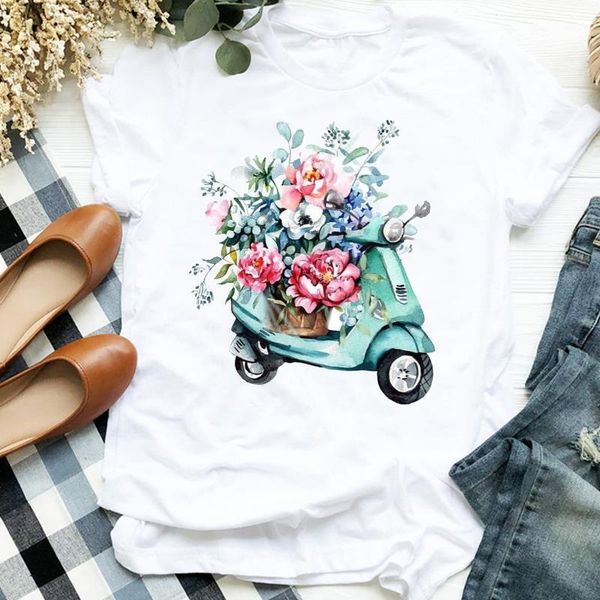 

women lady floral flower love summer autumn short sleeve print tshirt shirt clothes graphic female t tee womens t-shirt, White