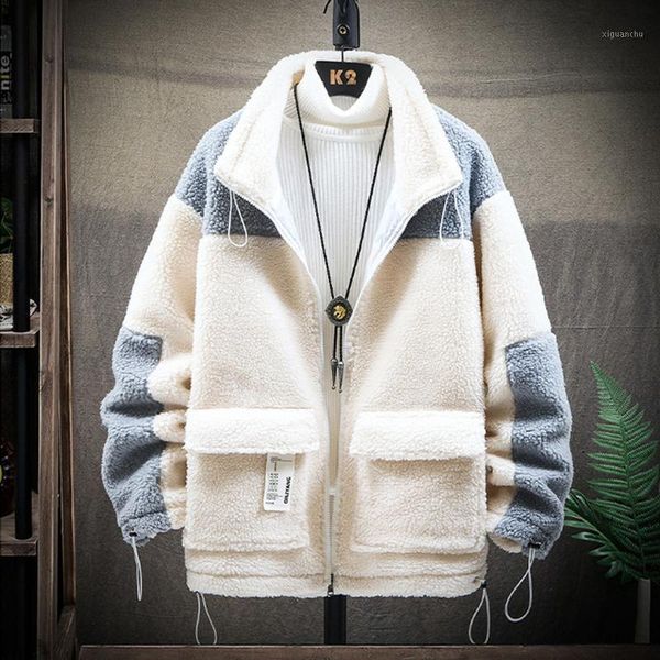 

jaycosin men jacket coat casual autumn winter jacket new trend wild patchwork lamb hair warm cotton coat streetwear #451, Black;brown