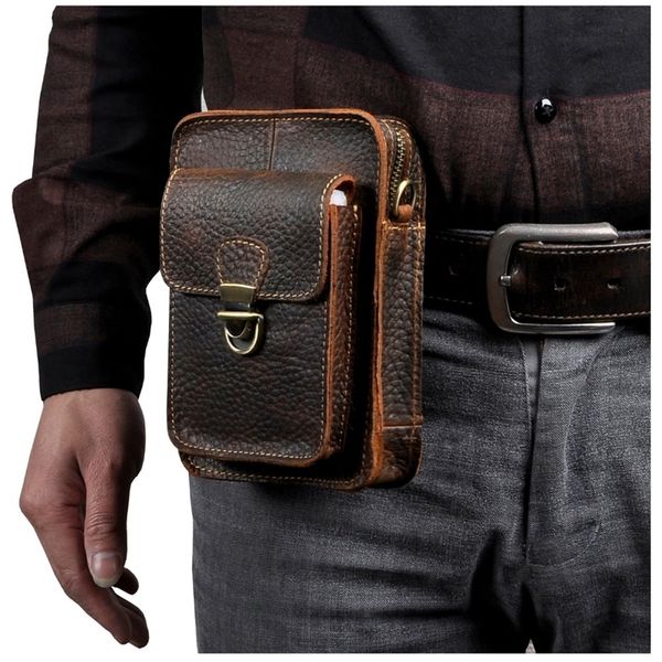 

quality leather men multifunction casual design small messenger shoulder bag fashion waist belt bag 6" travel phone pouch 6401 t200718