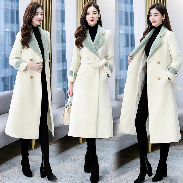 

woolen coat women's middle long autumn and winter 2021 new korean style double breasted thin over the knee woolen coat1, Black